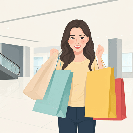 Alışveriş çantaları taşıyan ziyaretçi illüstrasyonu